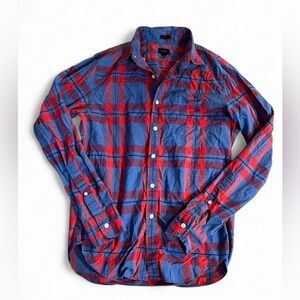 Men's Blue and Red Plaid Shirt